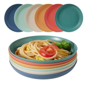 7.8 inch lightweight wheat straw plates, 6 pack unbreakable deep dinner plates, dishwasher & microwave safe wheat straw dinnerware sets for kids adult, bpa free