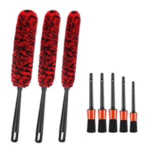 DRAMLOR Wheel Cleaner Car Detailing Brush Kit Including 3PCS Metal-Free Synthetic Wool Wheel and Tire Brush Long Handle Car Wheel Brush & 5PCS Cleaning Brushes Tire Brush for Car Detailing