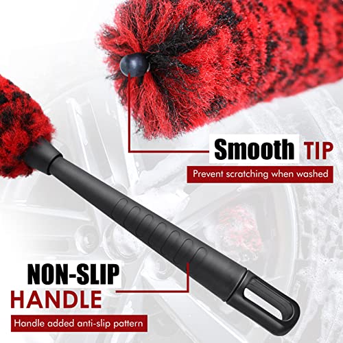 DRAMLOR Wheel Cleaner Car Detailing Brush Kit Including 3PCS Metal-Free Synthetic Wool Wheel and Tire Brush Long Handle Car Wheel Brush & 5PCS Cleaning Brushes Tire Brush for Car Detailing