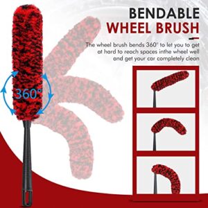 DRAMLOR Wheel Cleaner Car Detailing Brush Kit Including 3PCS Metal-Free Synthetic Wool Wheel and Tire Brush Long Handle Car Wheel Brush & 5PCS Cleaning Brushes Tire Brush for Car Detailing