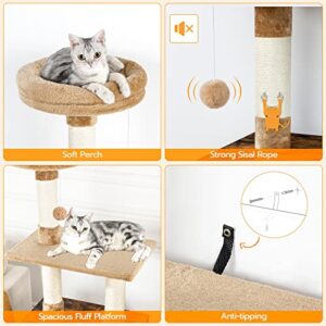 HOOBRO Litter Box Enclosure with Cat Tree Tower, Hidden Cat Washroom with Scratching Post and Soft Plush Perch, Wooden Cat Furniture, Indoor Pet Cabinet with Multiple Platforms, Rustic Brown BF12MW03