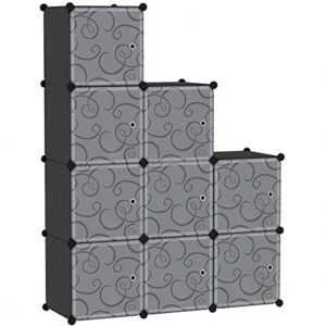 c&ahome cube storage organizer with doors, 9-cube shelves, closet cabinet, diy plastic modular bookshelf, storage shelving ideal for bedroom, living room, 36.6”l x 12.4”w x 36.6”h black ushs3009b-door