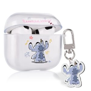 cute case for airpods 3rd generation clear lovely cartoon case with funny kawaii blue dog keychain for women girls kids protective soft silicone headphone cover for airpod 3