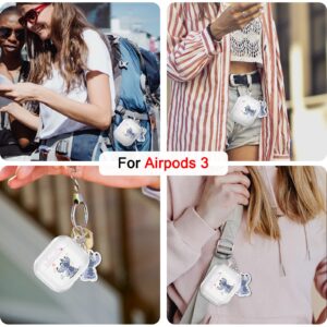 Cute Case for Airpods 3rd Generation Clear Lovely Cartoon Case with Funny Kawaii Blue Dog Keychain for Women Girls Kids Protective Soft Silicone Headphone Cover for AirPod 3