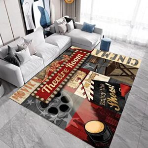 Vintage Home Movie Theater Cinema Art Modern Area Rugs Soft Non-Skid Indoor Carpet Throw Rugs Doormats Runner Rugs Luxury Fashion Home Decor for Bedroom Living Room 5'x7'