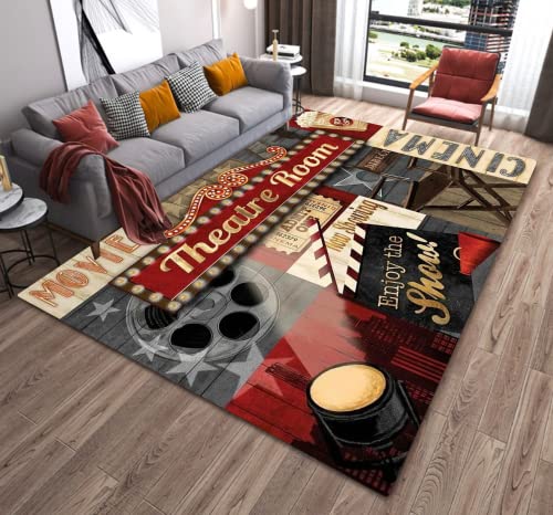 Vintage Home Movie Theater Cinema Art Modern Area Rugs Soft Non-Skid Indoor Carpet Throw Rugs Doormats Runner Rugs Luxury Fashion Home Decor for Bedroom Living Room 5'x7'