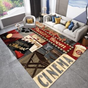 Vintage Home Movie Theater Cinema Art Modern Area Rugs Soft Non-Skid Indoor Carpet Throw Rugs Doormats Runner Rugs Luxury Fashion Home Decor for Bedroom Living Room 5'x7'