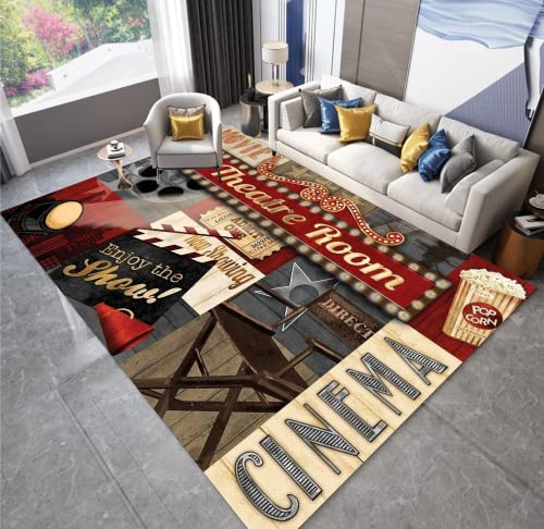 Vintage Home Movie Theater Cinema Art Modern Area Rugs Soft Non-Skid Indoor Carpet Throw Rugs Doormats Runner Rugs Luxury Fashion Home Decor for Bedroom Living Room 5'x7'