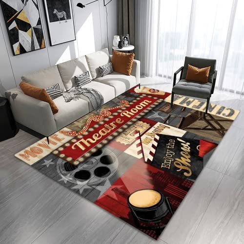 Vintage Home Movie Theater Cinema Art Modern Area Rugs Soft Non-Skid Indoor Carpet Throw Rugs Doormats Runner Rugs Luxury Fashion Home Decor for Bedroom Living Room 5'x7'