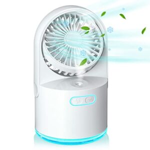 desk misting fan personal table fan with 300ml large water tank portable misting fan with 3 speed strong wind usb rechargeable cooling mister fan 7 colorful nightlights for home, office, outdoor