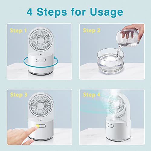 Desk Misting Fan Personal Table Fan with 300ML Large Water Tank Portable Misting Fan with 3 Speed Strong Wind USB Rechargeable Cooling Mister Fan 7 Colorful Nightlights for Home, Office, Outdoor