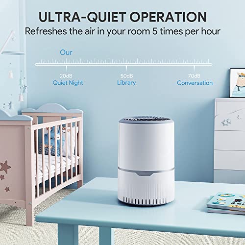 Air Purifier for Home Bedroom, H13 True HEPA Filter with 3 Stage Filtration, Speed Control, Sleep Mode, Remove 99.97% Dust Smoke Pollen Pet Dander