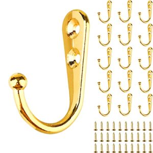 nine to nine 15pcs coat hooks wall mounted single prong robe hook for hanging towel hooks with 30 screws for bags, hat, key, cap, scarf, cup (15pcs, golden)