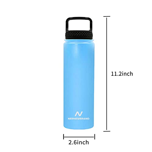 NEPHEWBRAND Sport Water Bottle – 21 Oz Wide Mouth Insulated Vacuum with 3 Lids - Leak Proof, BPA Free - Sky-Blue