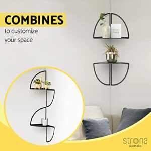 STRONA Black Corner Wall Shelf 9.8" - Wall Mount Hanging Corner Shelf Maximizes Living Space, Small Floating Corner Shelf for Plants, Modern Metal Black Corner Shelves Floating