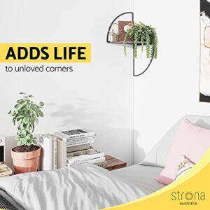 STRONA Black Corner Wall Shelf 9.8" - Wall Mount Hanging Corner Shelf Maximizes Living Space, Small Floating Corner Shelf for Plants, Modern Metal Black Corner Shelves Floating