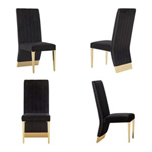 azhome dining chairs black velvet kitchen dining room chair contemporary upholstered chairs with gold legs set of 4