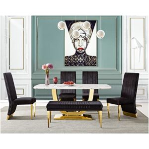 AZhome Dining Chairs Black Velvet Kitchen Dining Room Chair Contemporary Upholstered Chairs with Gold Legs Set of 4