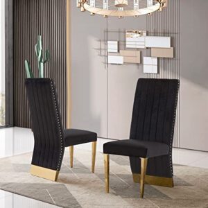 AZhome Dining Chairs Black Velvet Kitchen Dining Room Chair Contemporary Upholstered Chairs with Gold Legs Set of 4