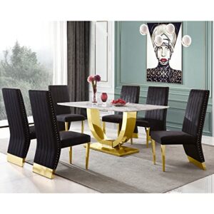 AZhome Dining Chairs Black Velvet Kitchen Dining Room Chair Contemporary Upholstered Chairs with Gold Legs Set of 4