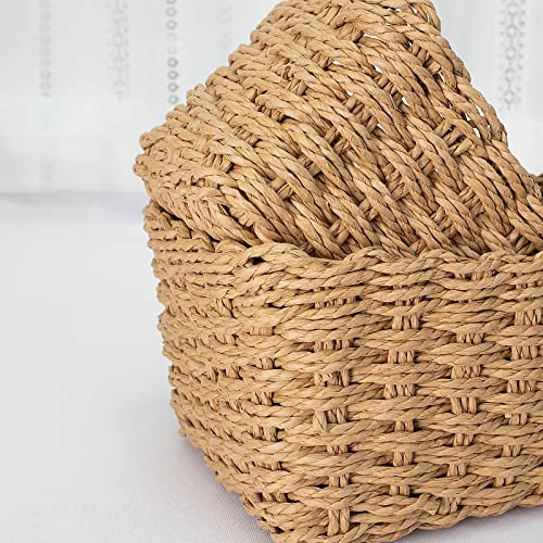 Recycled Wicker Storage Basket, Paper Rope Storage Baskets for Organizing Container Bins for Shelves Cupboards Drawer, Small Woven Basket Set of 3