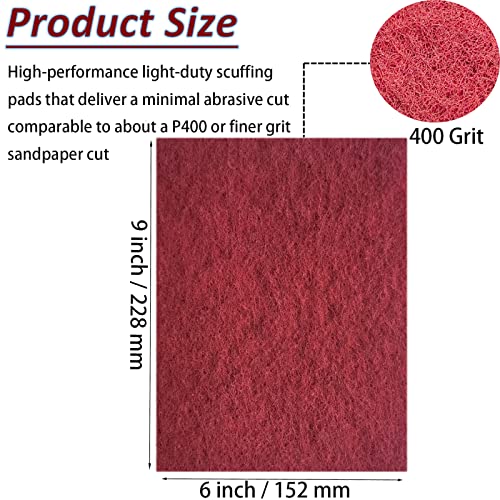 Tonmp 10 Pack 6" x 9" 400 Grit General Purpose Scuff Pads for Scuffing, Scouring, Sanding, Paint Primer Prep Adhesion Scratch - Surface Preparation Automotive Car Auto Body Woodworking (Red)