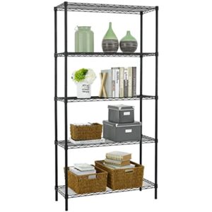 5-shelf adjustable, heavy duty storage shelving unit (350 lbs loading capacity per shelf), steel organizer wire rack, black (36lx14wx72h), (sl-suam-116)