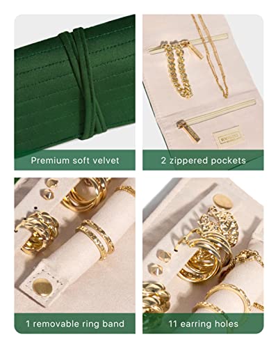 Benevolence LA Jewelry Boxes for Women | Jewelry Organizer | Large Velvet Jewelry Box for Earrings Necklaces, Bracelets and Rings | 2 Layer Jewelry Storage Organizer | Emerald Green