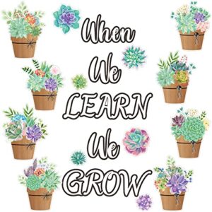 57pcs succulents cutouts for classroom bulletin board potted succulents cut-outs when we learn we grow paper-cuts summer banner border accents decor for kids school classroom party wall decorations