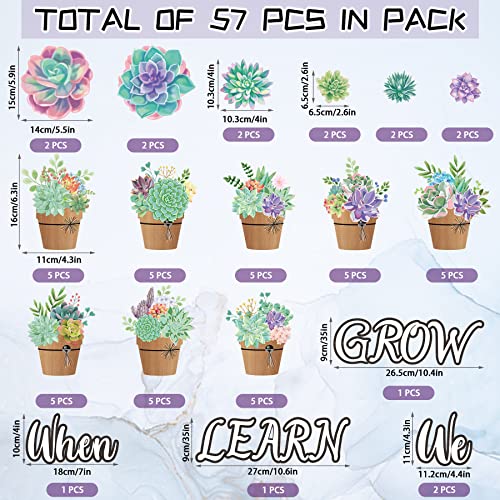 57Pcs Succulents Cutouts for Classroom Bulletin Board Potted Succulents Cut-Outs When We Learn We Grow Paper-Cuts Summer Banner Border Accents Decor for Kids School Classroom Party Wall Decorations