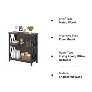 FATORRI Rustic Short 2 Shelf Bookshelf, Industrial Low Wood Bookcase, Farmhouse Small Book Case for Small Space (Walnut Brown)