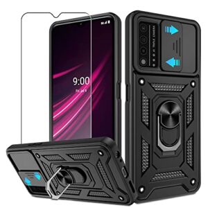 for t-mobile revvl v plus 5g case with hd screen protector with slide camera cover, atump 360° rotation ring kickstand [military grade] protective case for t-mobile revvl v plus 5g,black