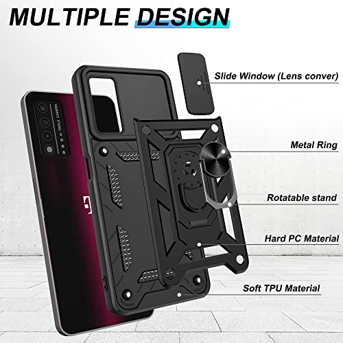 for T-Mobile Revvl V Plus 5G Case with HD Screen Protector with Slide Camera Cover, Atump 360° Rotation Ring Kickstand [Military Grade] Protective Case for T-Mobile Revvl V Plus 5G,Black