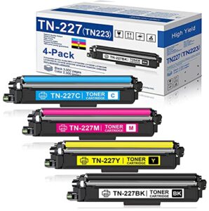 yoisner tn227 high yield toner cartridge 4 pack: tn-227 tn 227 tn-223 tn223 toner replacement for hl-l3270cdw l3290cdw l3210cw l3230cdn l3230cdw mfc-l3750cdw l3770cdw l3710cw printer (tn227bk/c/m/y)