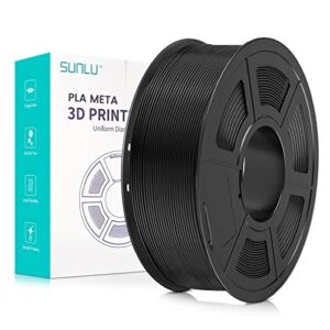 sunlu 3d printer filament, neatly wound pla meta filament 1.75mm, toughness, highly fluid, fast printing for 3d printer, dimensional accuracy +/- 0.02 mm (2.2lbs), 330 meters, 1 kg spool, black