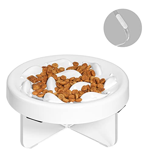 MSBC Raised Cat Slow Feeder Bowl with Acrylic Stand, Elevated Melamine Slow Feed Cat Dish, Non-Slip Pet Puzzle Feeder for Slow Healthy Eating, Anti-Choking Prevents Obesity Pet Bowl for Kitty, Kitten