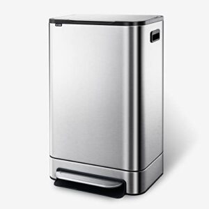 elpheco kitchen trash can 13.2 gallon stainless steel garbage bin with soft slow lid, 50 liter pedal trash can, durable pedal, removable plastic inner bucket waste bin for office, kitchen, outside