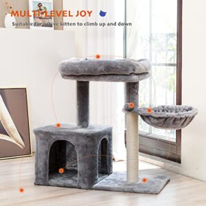 PEQULTI Cat Tree Small Cat Tower, Cat Condo for Indoor Cats with Sisal Covered Scratching Post, Deep Hammock for Kittens and Small Cats