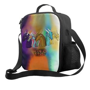 hellomars insulated lunch bag fire_dragon_wings lunch bag for women men pinic office portable lunch bento box