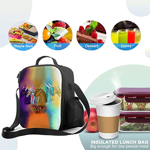 HelloMars Insulated Lunch Bag Fire_Dragon_Wings Lunch Bag for Women Men Pinic Office Portable Lunch Bento Box