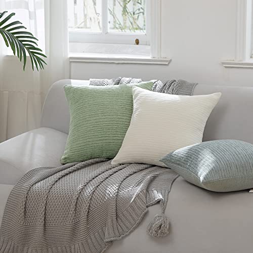 WLNUI Sage Green Pillow Covers 18x18 Inch Set of 2 Luxurious Chenille Decorative Throw Pillow Covers for Couch Sofa Bed Living Room Farmhouse Decorations