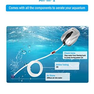 Aquarium Air Pump - AquaMiracle Fish Tank Bubbler Aerator, All-in-One Fish Tank Air Pump Kit, Quiet Small Aquarium Bubbler for 1-20 Gallon Aquariums