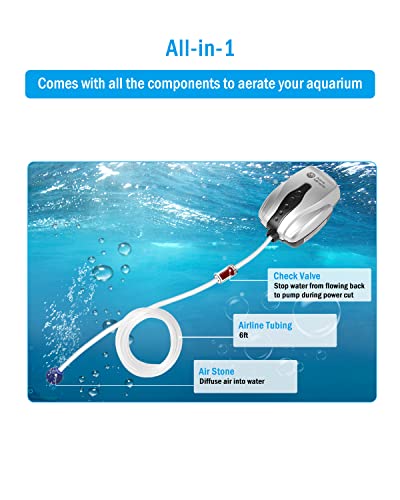 Aquarium Air Pump - AquaMiracle Fish Tank Bubbler Aerator, All-in-One Fish Tank Air Pump Kit, Quiet Small Aquarium Bubbler for 1-20 Gallon Aquariums
