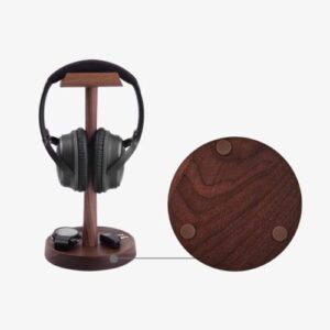 Walnut Wooden Headphone Stand, Universal Whole Body Solid Wood Headset Holder, Desk Earphone Stand Compatible with Most On-Ear Headphones (Walnut Wood)