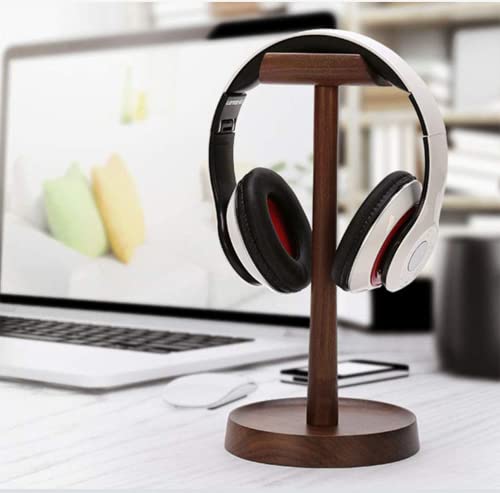 Walnut Wooden Headphone Stand, Universal Whole Body Solid Wood Headset Holder, Desk Earphone Stand Compatible with Most On-Ear Headphones (Walnut Wood)