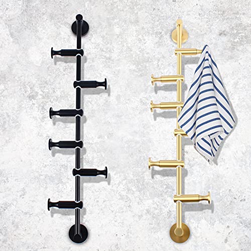 Coat Rack Metal Wall Mounted Coat Hanger with 6 Hooks Adjustable Spacing Angle Modern Coat Rack for Entryway Bedroom Coats Scarfs Bag Hat Umbrella Space Saving