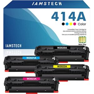 iamstech 414a toner cartridge (with chip) compatible replacement for hp 414a 414x w2020a w2020x color pro mfp m479fdw m454dw m479fdn m454dn m454 m479 printer ink (black cyan magenta yellow 4 pack)