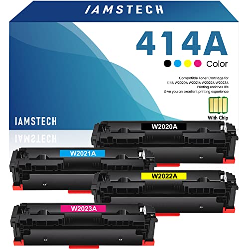 iamstech 414A Toner Cartridge (with Chip) Compatible Replacement for HP 414A 414X W2020A W2020X Color Pro MFP M479fdw M454dw M479fdn M454dn M454 M479 Printer Ink (Black Cyan Magenta Yellow 4 Pack)