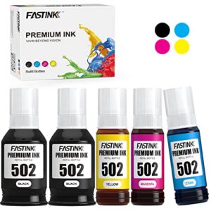 fastink compatible t502 502 refill ink bottles replacement for ecotank et-4760 et-et-3760 et-2760 et-2750 et-3750 et-3710 et-3700 et-2700 et-4750 et-15000 printer, 5-pack