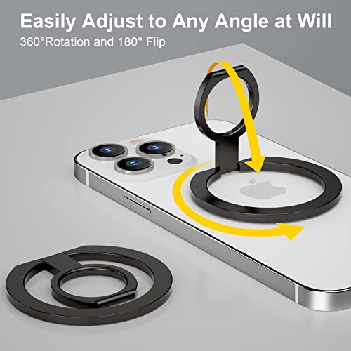 Magnetic Phone Ring Holder for The New iPhone 14/13 /12 Series or for MagSafe Case, Removable Magnetic Phone Grip, Adjustable Kickstand, Black